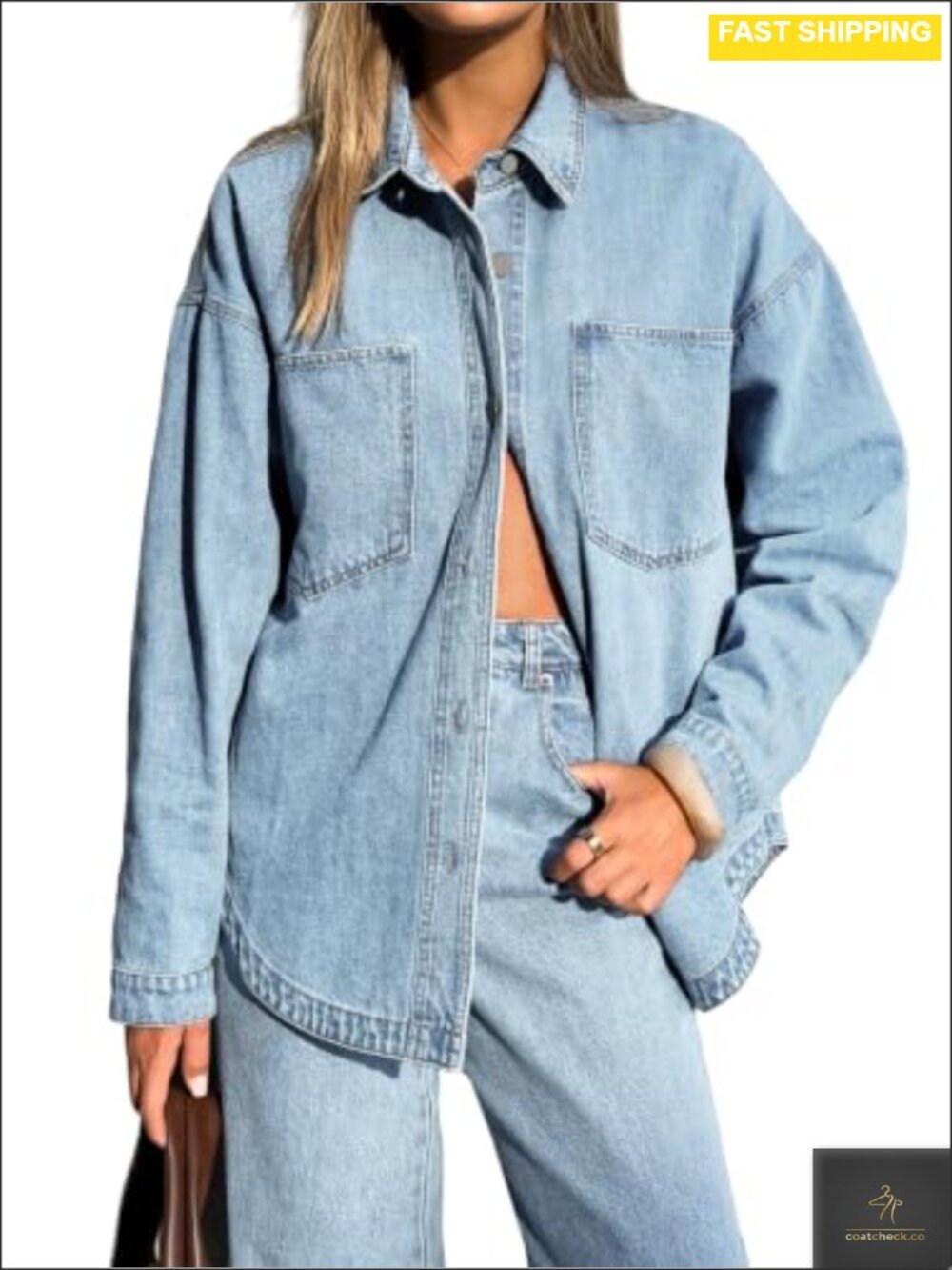Oversized Long Sleeve Button Down Denim Shirt Distressed Jean Jacket
